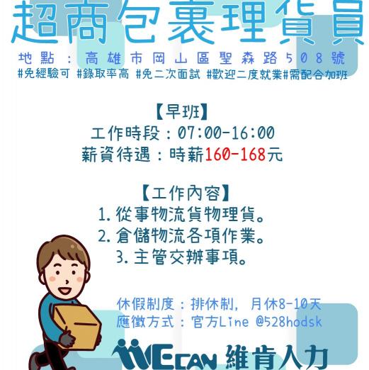 高雄岡山 工作內容非常簡單 早班商品分類員 承杺企業有限公司 高雄市打工職缺 小雞上工